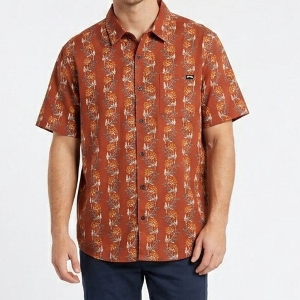Billabong Men's Chase SS Floral Button Up Short Sleeve Shirt Rust Large